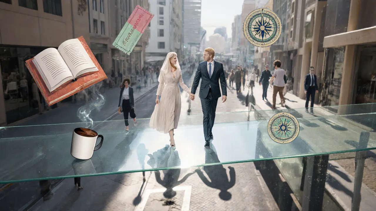 Abstract figures walking a glowing path above Dubai’s art district, symbolizing connection and cultural belonging.