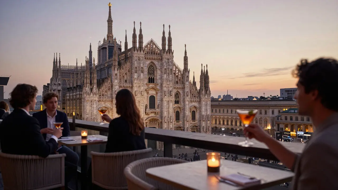 Hotel Principe di Savoia rooftop with panoramic Milan skyline views