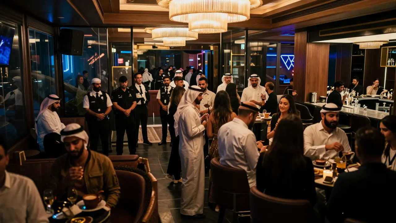 Diverse crowd socializing in a secure licensed nightclub.